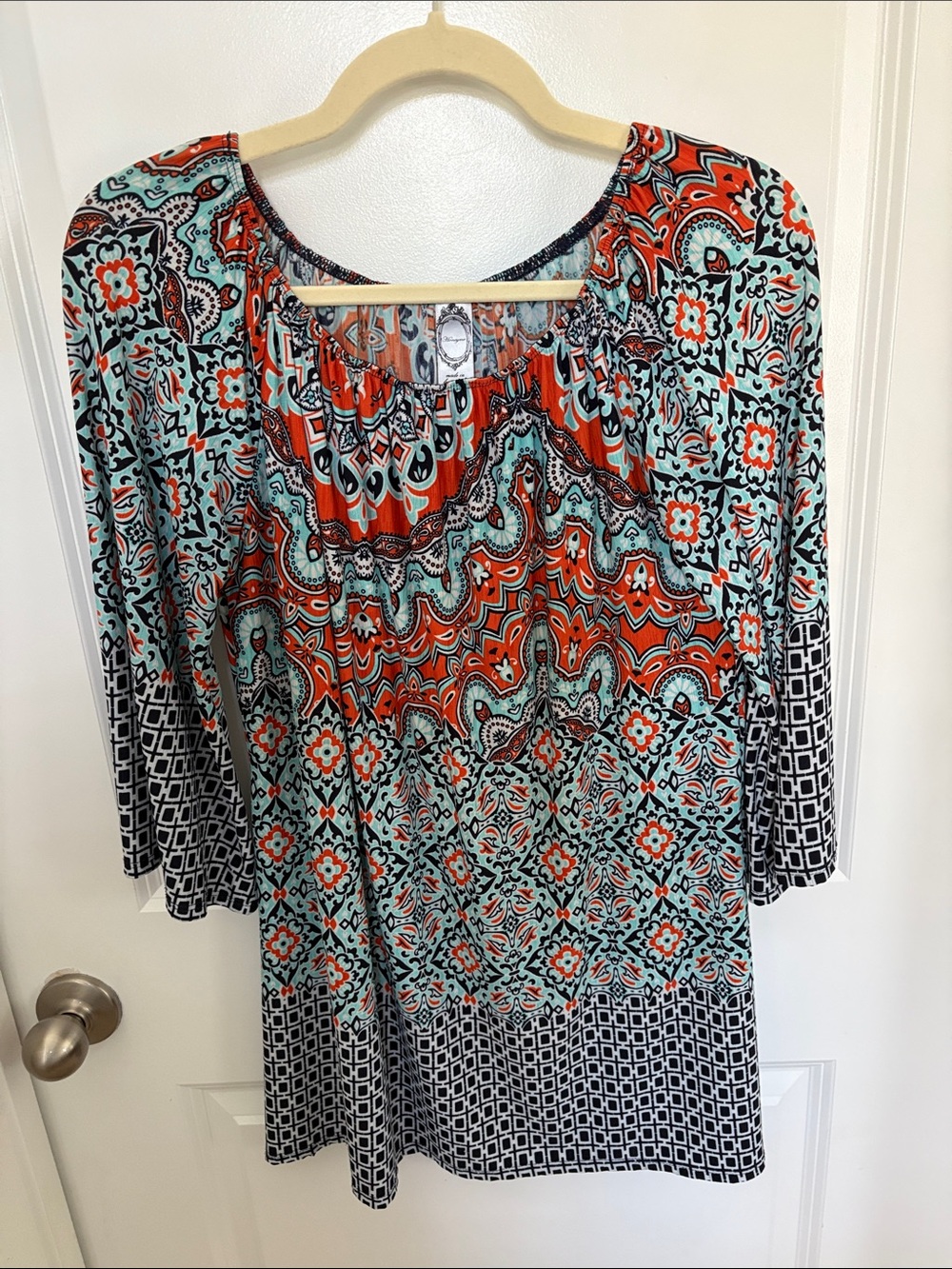 Honeyme Coral & Aqua Paisley Boho Tunic